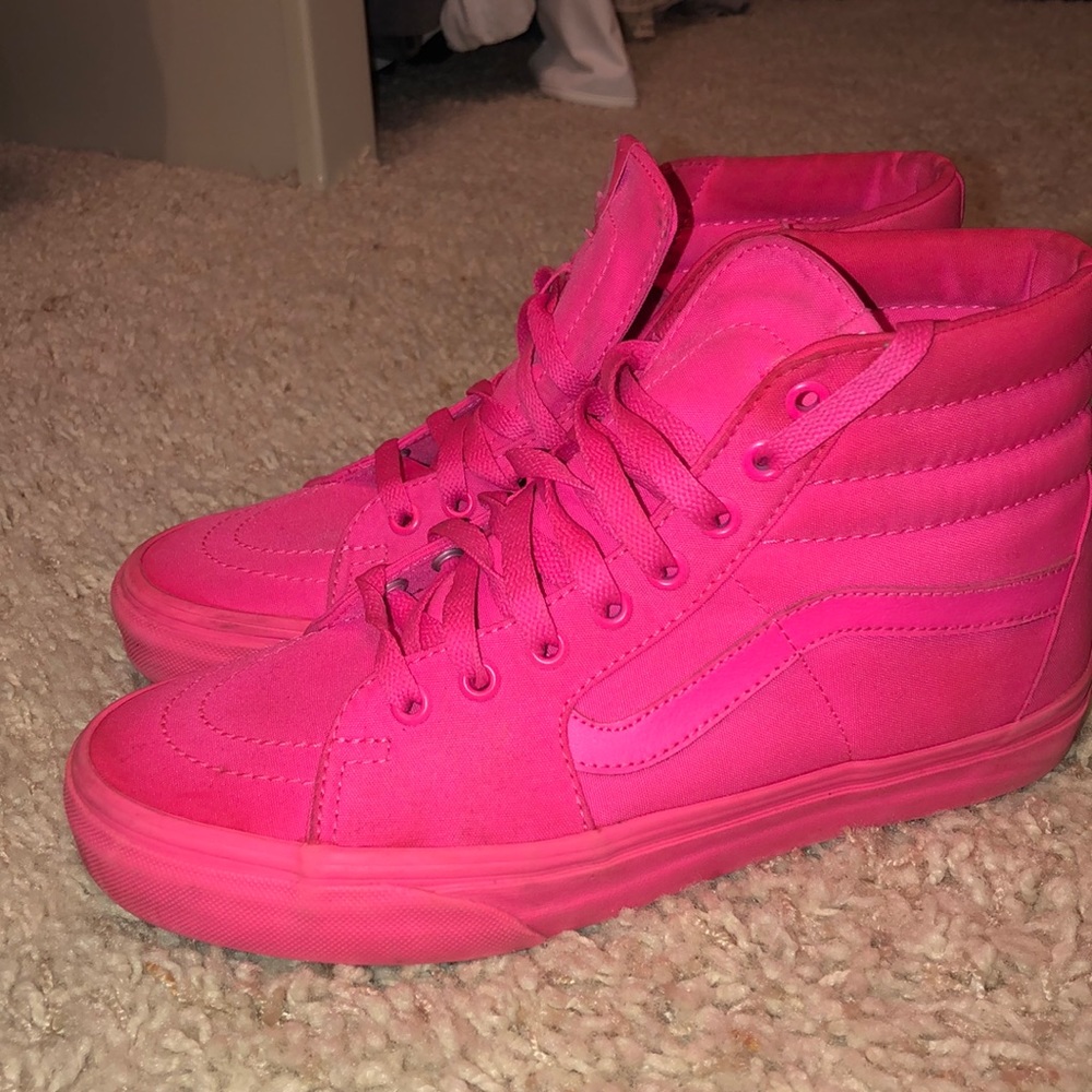 BRIGHT PINK HIGH TOP VANS!!